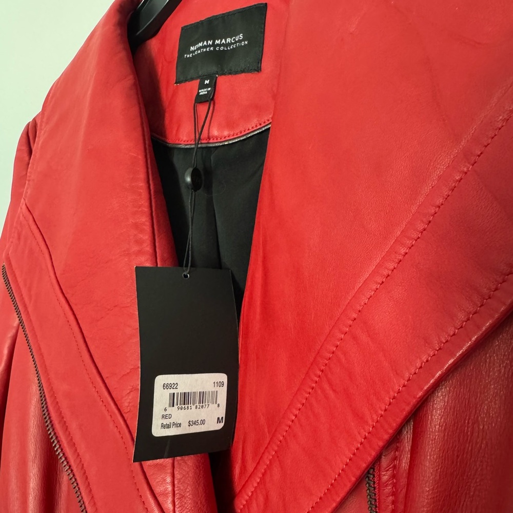 Neiman Marcus Striking Red Leather Jacket - Picture 2 of 4
